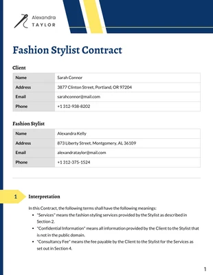Free  Template: Fashion Stylist Contract Template