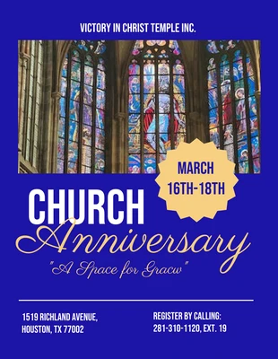 Free  Template: Folleto minimalista azul para el aniversario de una iglesia