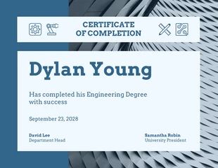 business  Template: Blue Engineering Certificate of Completion