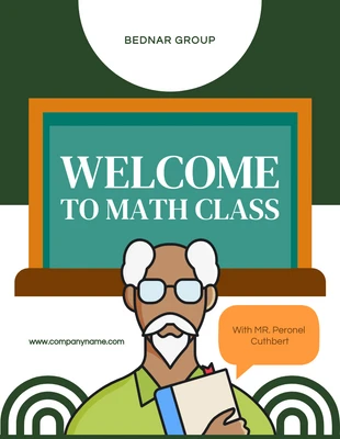 Free  Template: Illustration simple vert foncé et blanc Bienvenue en classe de mathématiques Poster