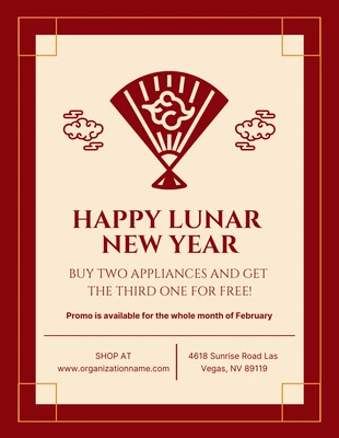 Free  Template: Manifesto di vendita del nuovo anno cinese classico rosso e beige