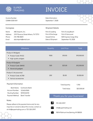Free  Template: Simple Glaucous Commercial Invoice