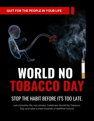 Free  Template: Poster Foto Preta e Vermelha do Dia Mundial Sem Tabaco