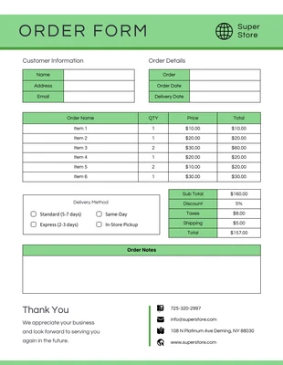Free  Template: Formulários simples de comércio eletrônico verde