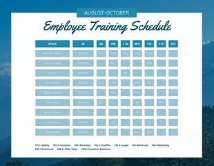 premium  Template: جدول تدريب الموظف الأزرق