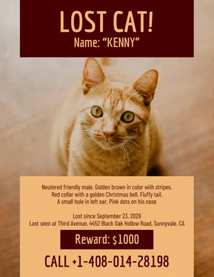 Free  Template: ملصق قطة مفقود أحادي اللون