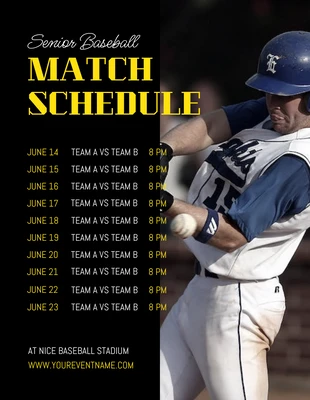 Free  Template: Plantilla negra moderna de calendario de partidos de béisbol