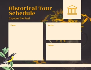 Free  Template: Modèle d'horaire de tournée historique noir, vintage et floral