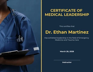 premium  Template: Certificado Médico con Foto Azul Marino y Amarillo