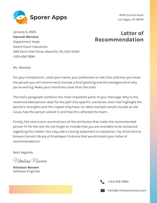 Free  Template: Yellow Gradient Modern Professional Recommendation Letters