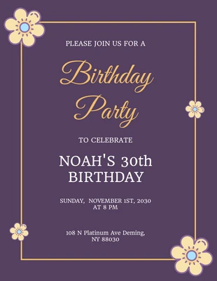 Purple 30th Birthday Invitations