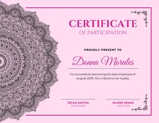 premium  Template: شهادة مشاركة باللون الوردي الفاتح الكلاسيكي