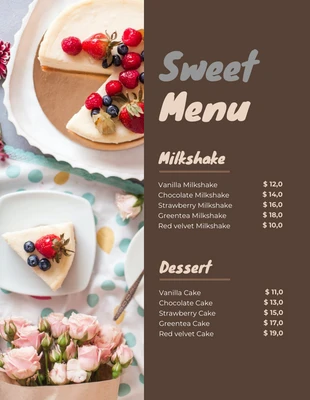 Free  Template: Menu de desserts sucrés minimalistes brun foncé
