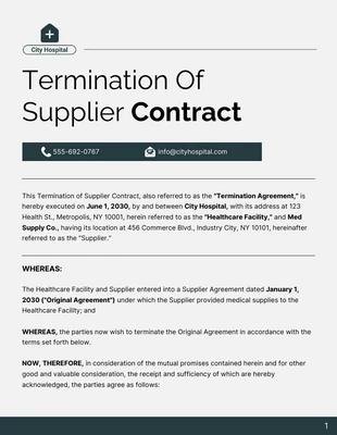 Free  Template: Termination Of Supplier Contract Template