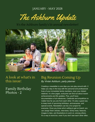 Green Minimalist Family Newsletter