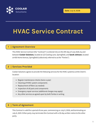 Free  Template: Plantilla de contrato de servicio de HVAC.
