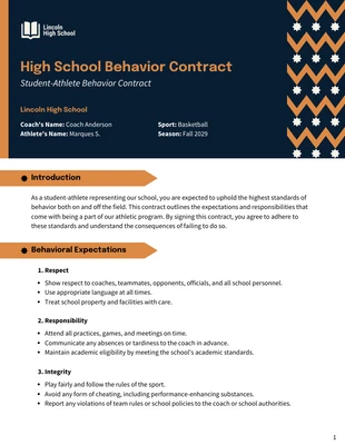 Free  Template: High School Behavior Contract Template