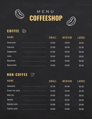 business  Template: قائمة المقهى ذات اللون الرمادي الداكن ذات الملمس الحديث