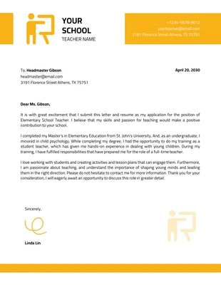 Free  Template: Carta intestata dell'insegnante d'affari minimalista bianca e gialla