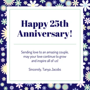 Free  Template: Floral 25th Wedding Anniversary Card