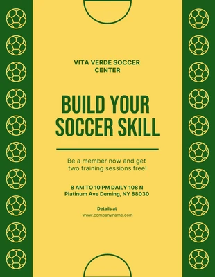 Free  Template: Grünes und gelbes einfaches Muster-Illustrations-Fußball-Fähigkeits-Poster