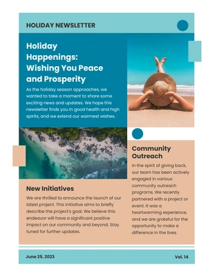 Free  Template: Boletim informativo de férias em azul simples e marrom pastel