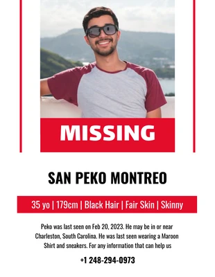 Free  Template: Black And Red Missing Person Flyer