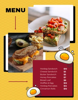 Free  Template: Ilustração de padrão minimalista amarelo e vermelho Menu de café da manhã