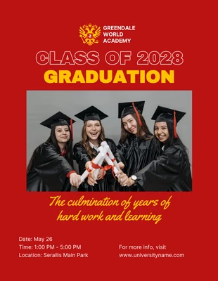 Free  Template: Poster Foto Minimalista Vermelha e Amarela de Graduação da Faculdade