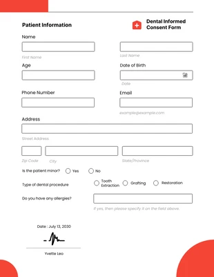 premium  Template: Formulario de consentimiento simple en rojo brillante y blanco