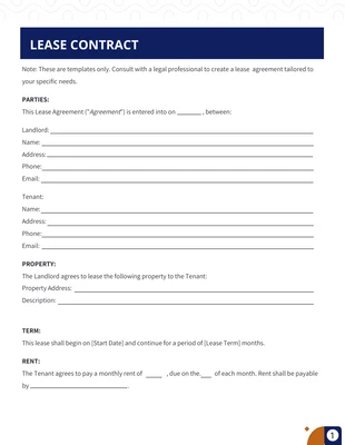 Free  Template: Blue and Brown Simple Clean Lease Contract