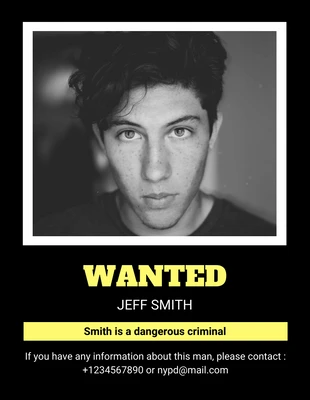 Free  Template: Schwarz und Gelb Einfach Most Wanted Poster Gefährliche Verbrecher