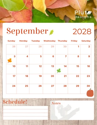 Free  Template: Otoño Blanco Simple Septiembre Plantilla de Calendario Mensual