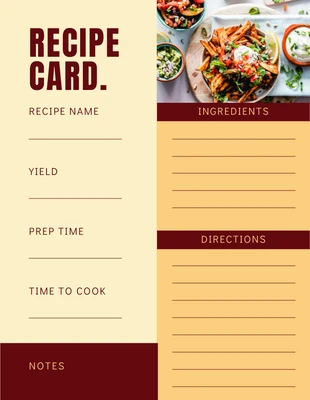 Free  Template: Light Yellow And Maroon Modern Recipe Cards