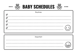 Free  Template: Plantilla de horario de bebé con una bonita ilustración en blanco y negro