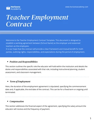 Free  Template: Teacher Employment Contract Template