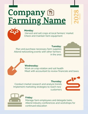 Free  Template: Soft Green Farm Business Schedule Template