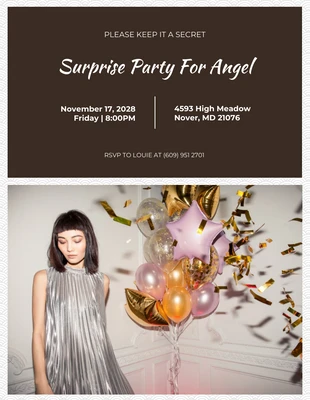 Free  Template: Convite para festa surpresa com padrão branco e marrom