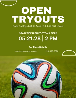 Free  Template: Green Simple Photo Open Tryouts Soccer Poster
