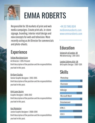 Free  Template: Photography Resume [A4]