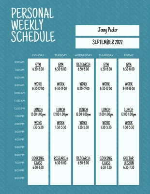 Blue Personal Weekly Schedule