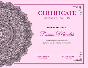 premium  Template: Certificado de participación lúdica rosa claro