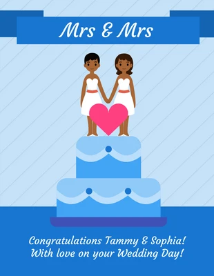 Free  Template: Blue Mrs and Mrs Wedding Card