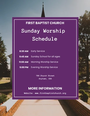 Free  Template: Purple Church Schedule Flyer Template