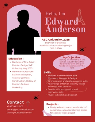 Red Pink and White Fashion College Student Resume