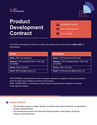 business  Template: Modello di contratto di sviluppo prodotto
