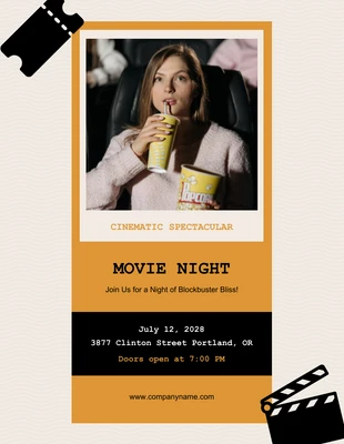 Simple Yellow and Cream Movie Night Invitation