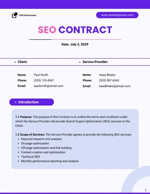 Free  Template: SEO Contract Template