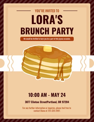 Free  Template: Brown Cheerful Playful Illustration Pancake Brunch Party Invitation