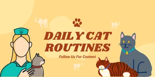 Free  Template: Yellow Pastel Modern Aesthetic Illustration Cat Animal Twitter Banner